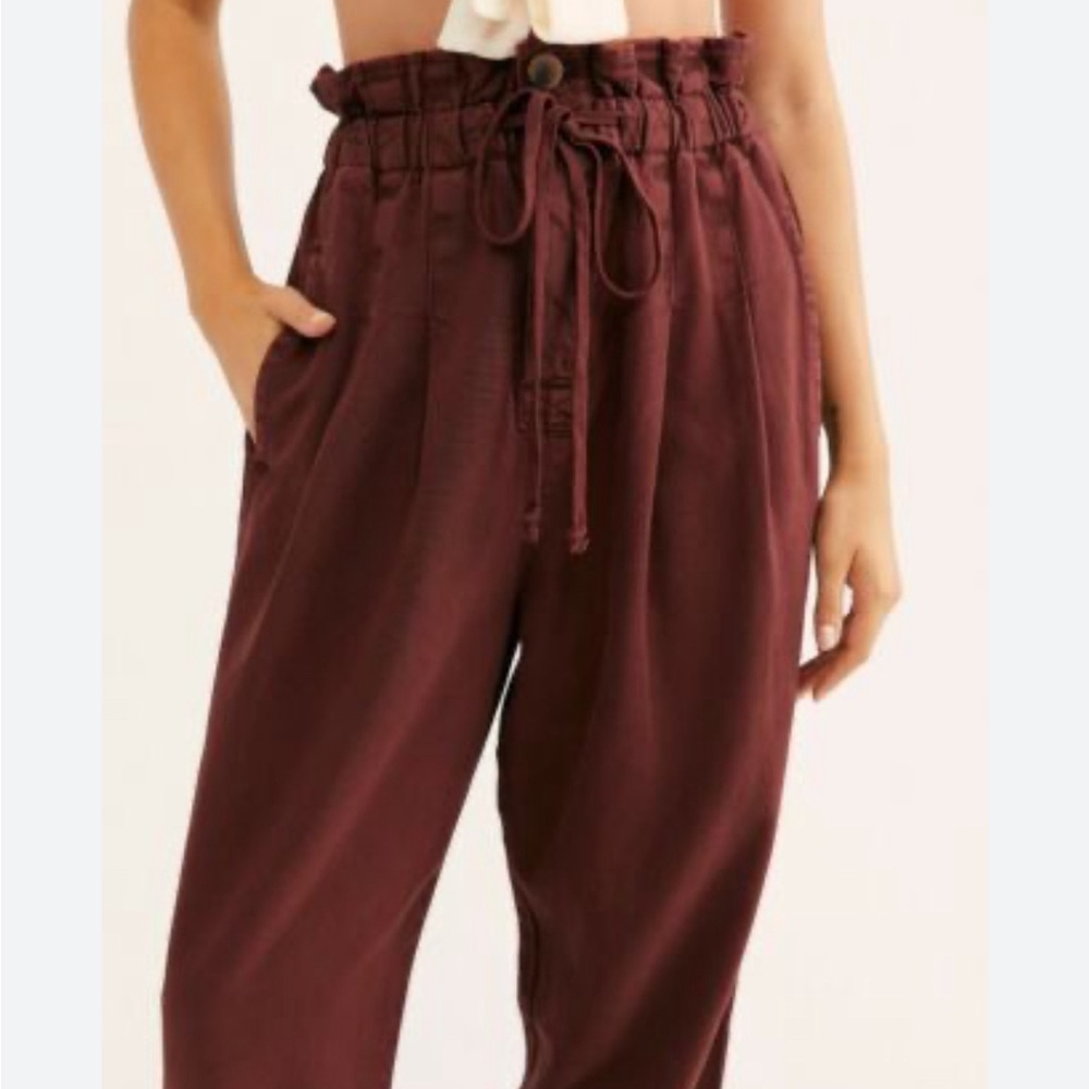 Free People  Margate Pleated Paperbag Trouser Button Fly High Rise Pants